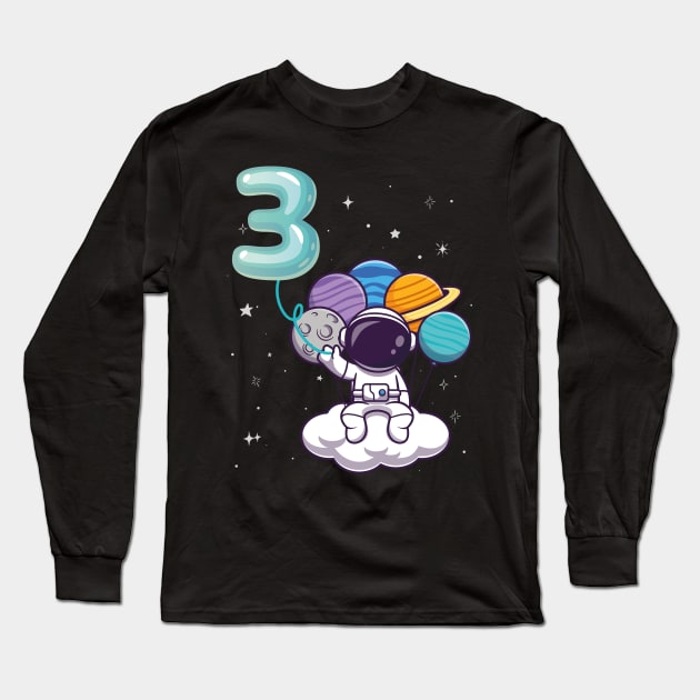 Kids Turning 3 Year Old Birthday Gift Boy Astronaut 3rd Bday Girl Long Sleeve T-Shirt by Kawaii_Tees